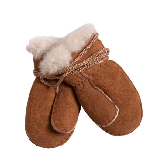 Baa Baby thumb mittens with string attachment, made from 100% sheepskin.