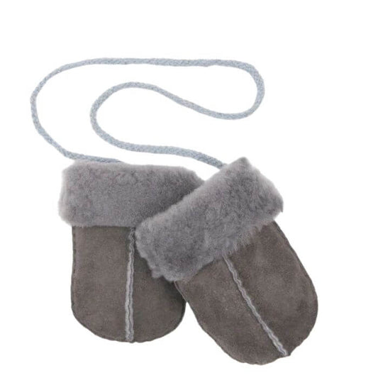 Baa Baby baby mittens with string attachment, made from 100% sheepskin.