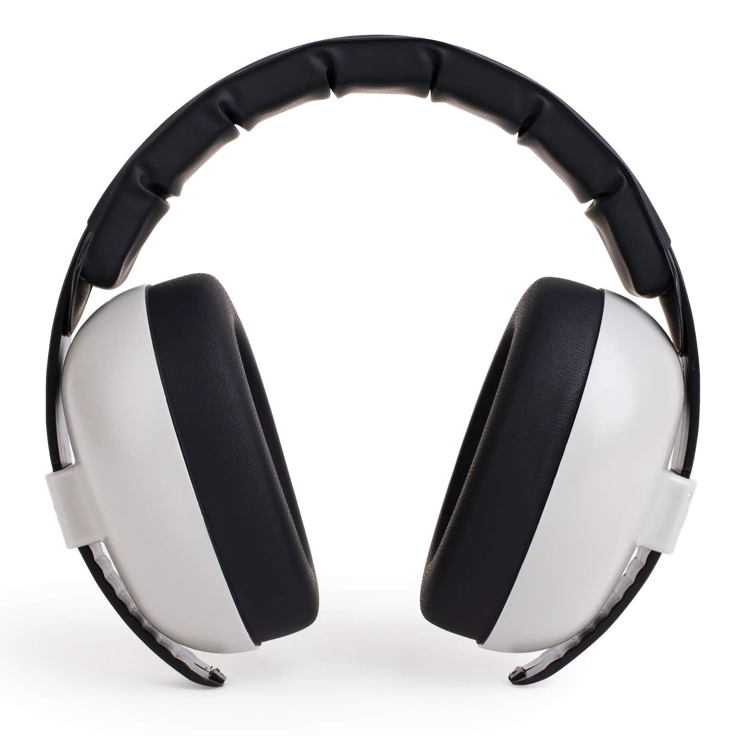 BANZ® Hear No Blare™ Baby Earmuffs in grey with black padded ear cushions and headband on a white background.