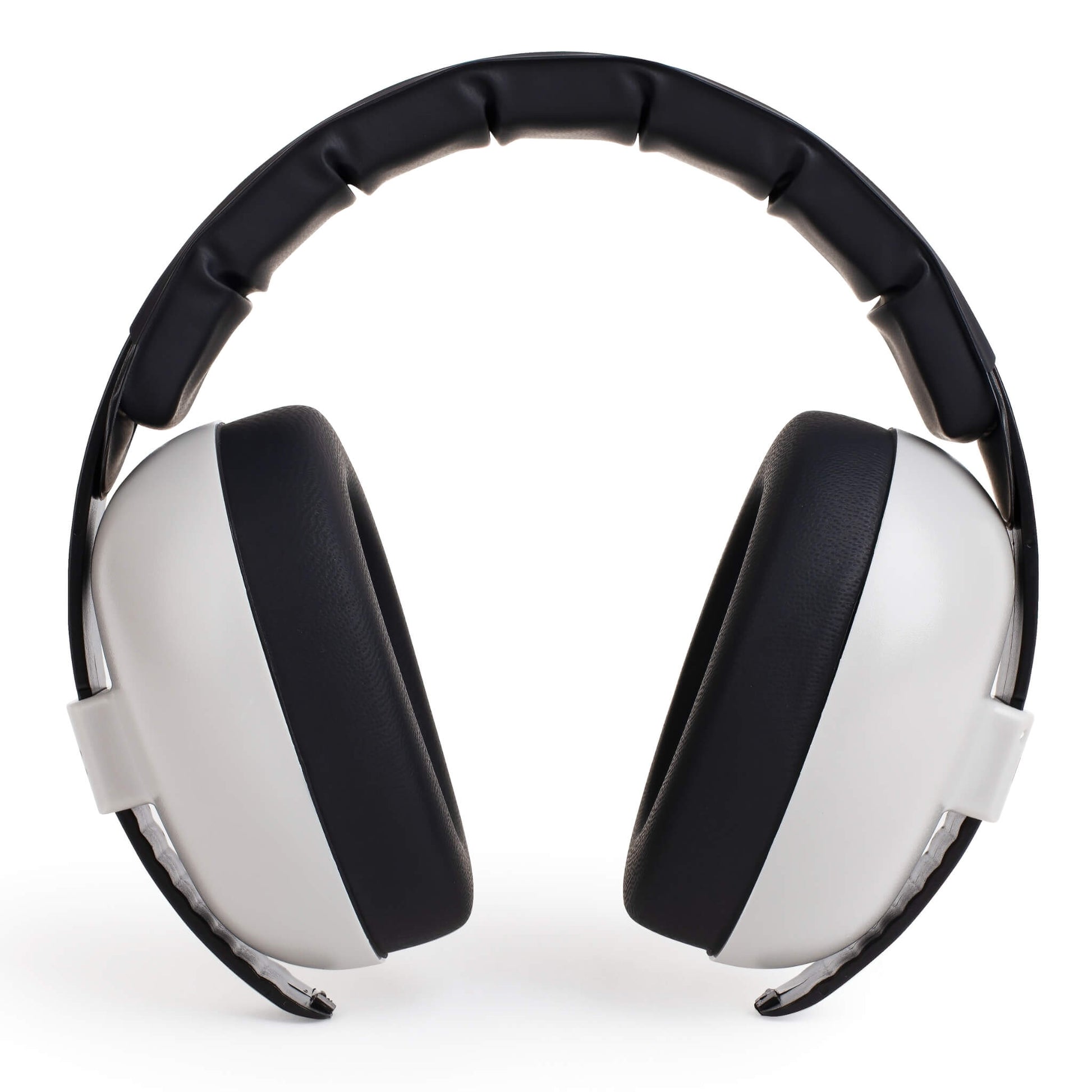 BANZ® Hear No Blare™ Baby Earmuffs in grey with black padded ear cushions and headband on a white background.