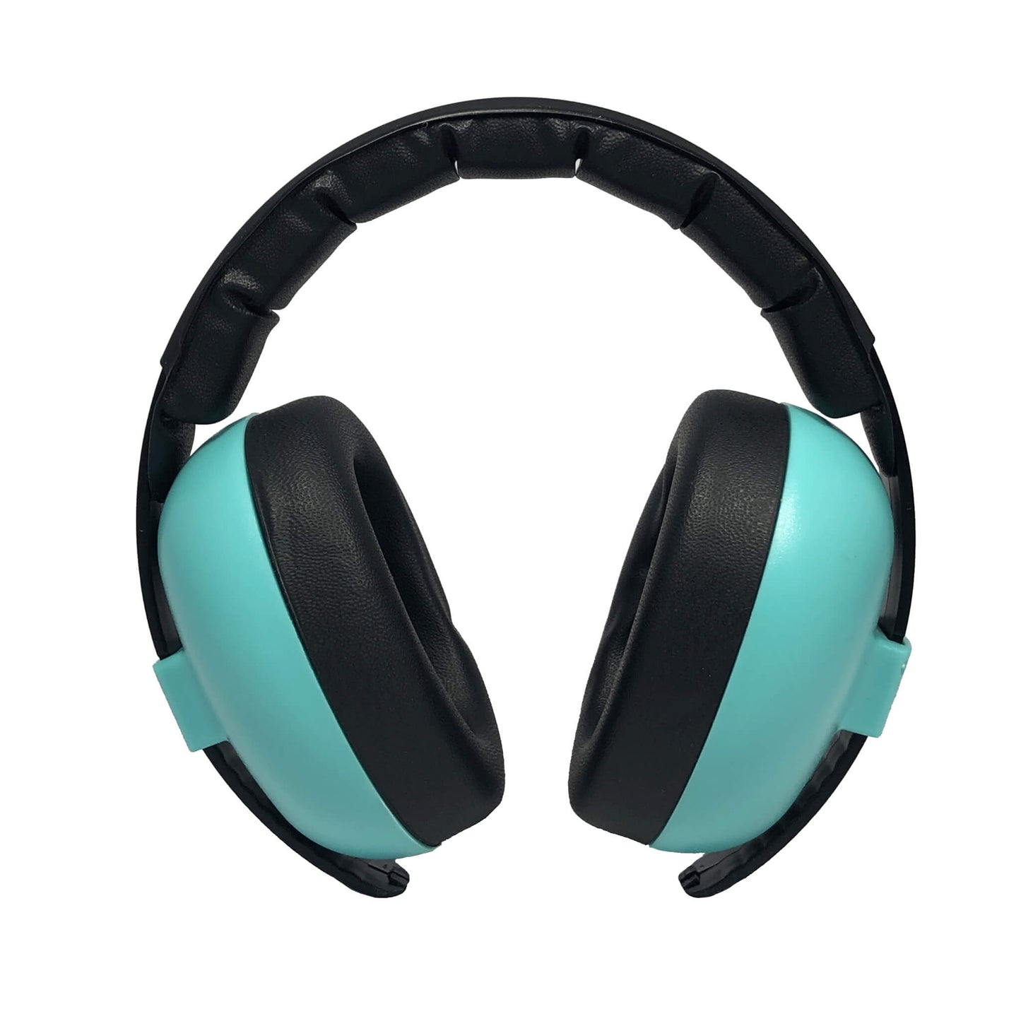 BANZ® Hear No Blare™ Baby Earmuffs in lagoon blue with black padded ear cushions and headband on a white background.