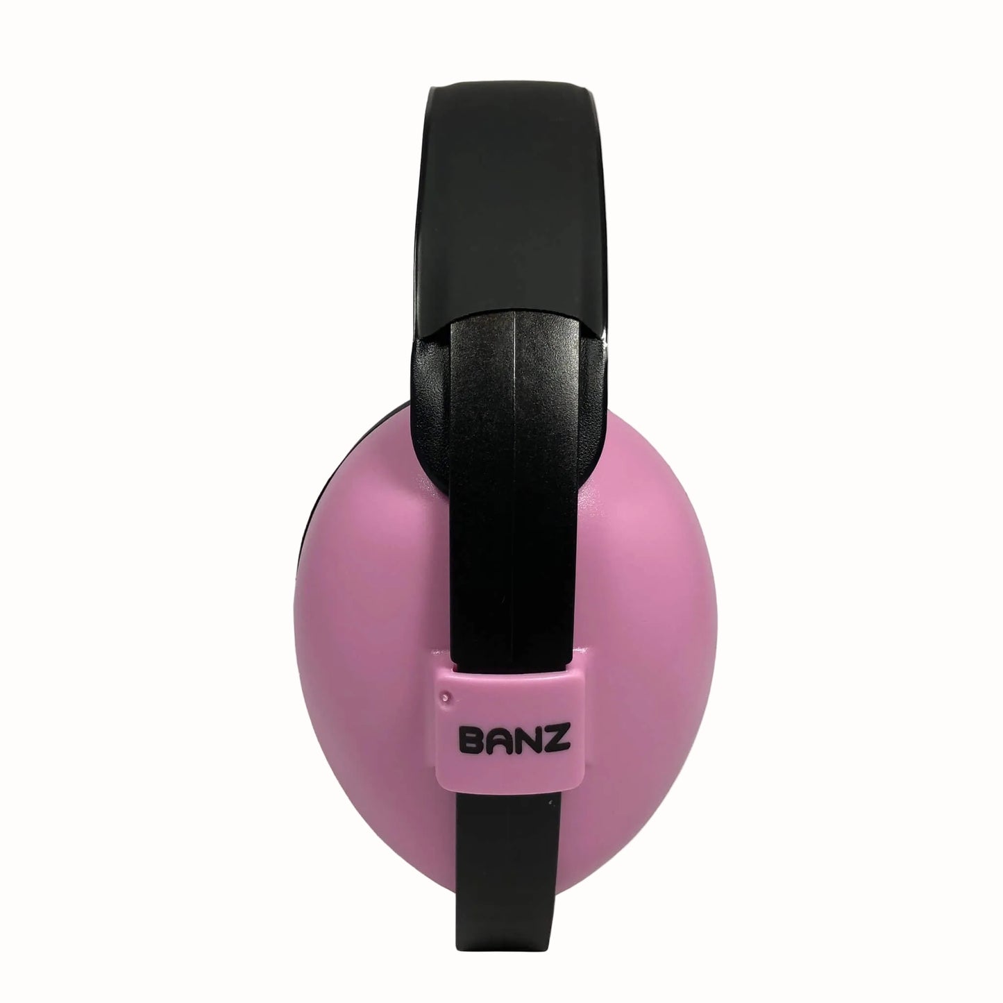 Pink and black Baby ear protection earmuffs shown from the side against a plain white background.