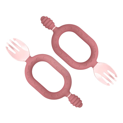 Bibado Sporkit™ Blush 3-in-1 multi-stage weaning spork and dipper with dual-handle easy-grip design.