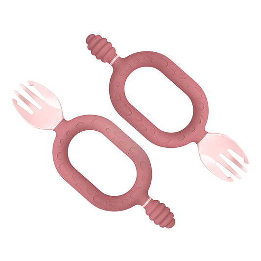 Bibado Sporkit™ Blush 3-in-1 multi-stage weaning spork and dipper with dual-handle easy-grip design.