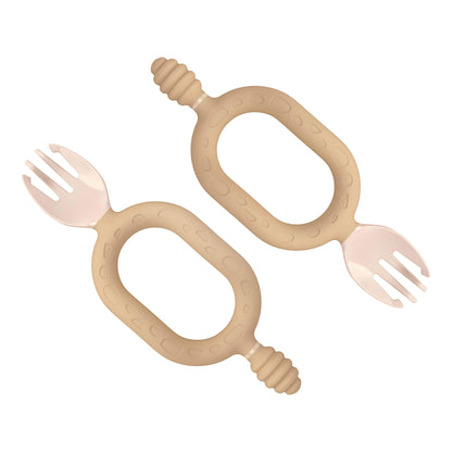 Bibado Sporkit™ Fawn self-feeding utensil set with dual-handle spork and textured dipper for babies from 6 months.
