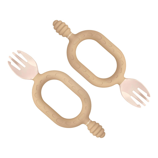 Bibado Sporkit™ Fawn self-feeding utensil set with dual-handle spork and textured dipper for babies from 6 months.