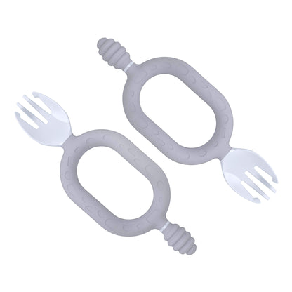 Bibado Sporkit™ Mist self-feeding utensil set with dual-handle spork and textured dipper for babies from 6 months.