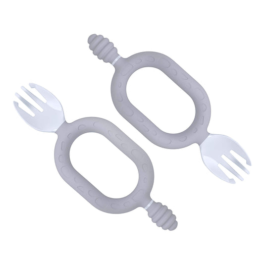 Bibado Sporkit™ Mist self-feeding utensil set with dual-handle spork and textured dipper for babies from 6 months.