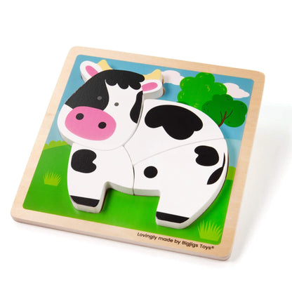 This colourful cow puzzle from the Bigjigs Toys Chunky Lift Out Puzzle range features chunky, easy-to-grip pieces and a smooth wooden base – perfect for little hands.