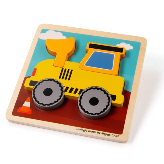 This colourful digger puzzle from the Bigjigs Toys Chunky Lift Out Puzzle range features chunky, easy-to-grip pieces and a smooth wooden base – perfect for little hands.