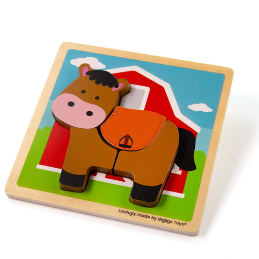Chunky wooden horse puzzle from the Bigjigs Toys Chunky Lift Out Puzzle range, with easy-to-grip pieces and a smooth wooden base – perfect for little hands learning to match shapes.