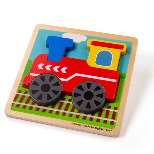 This colourful train puzzle from the Bigjigs Toys Chunky Lift Out Puzzle range features chunky, easy-to-grip pieces and a smooth wooden base – perfect for little hands.