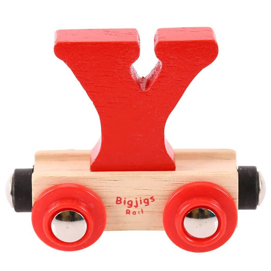 Bigjigs Rail Name carriages feature colourful wooden letters or numbers that can easily be swapped with other wagons in your wooden train set.