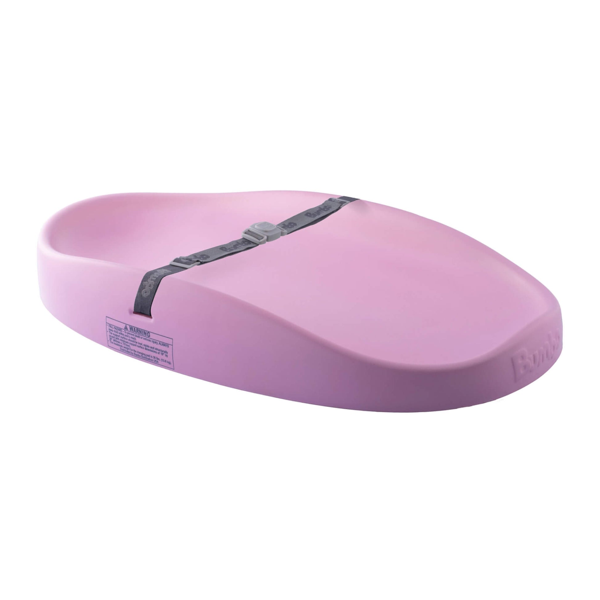 Bumbo Cradle Pink Changing Pad with safety belt on a flat surface.