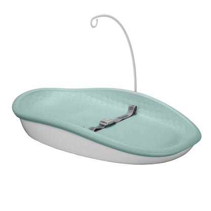 Bumbo Max Changing Pad in Hemlock with safety harness and detachable mobile hanger shown on a white background.