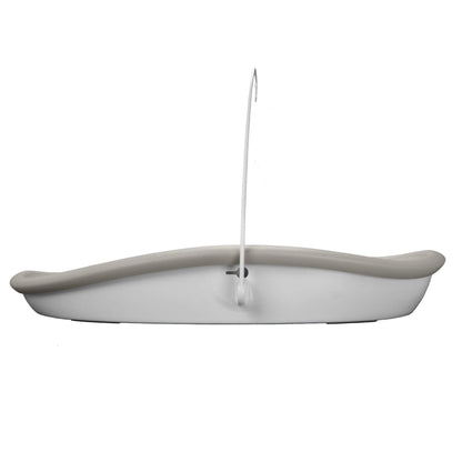 Side view of the Bumbo Max Changing Pad in Taupe with mobile hanger installed.