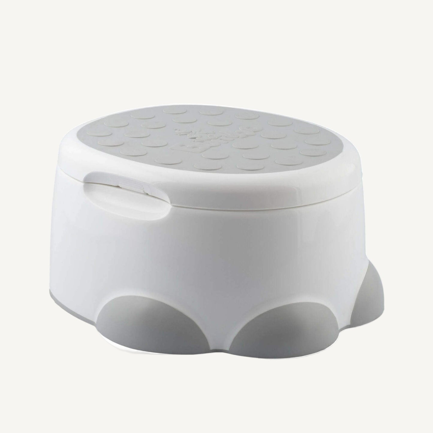 Bumbo Step ‘n Potty in Cool Grey with lid closed, shown in step stool mode.