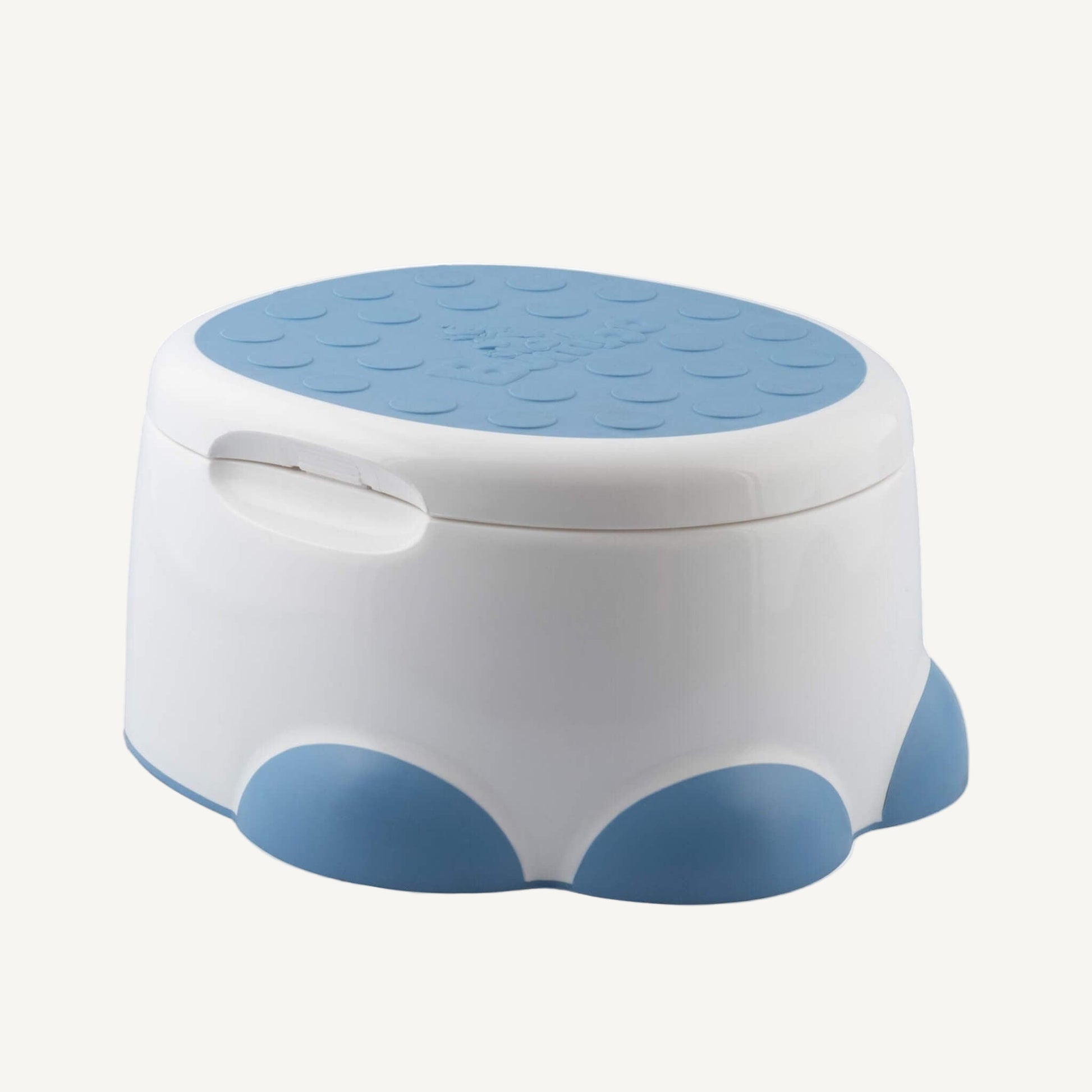 Bumbo Step ‘n Potty in Powder Blue with lid closed, ready to use as a step stool.