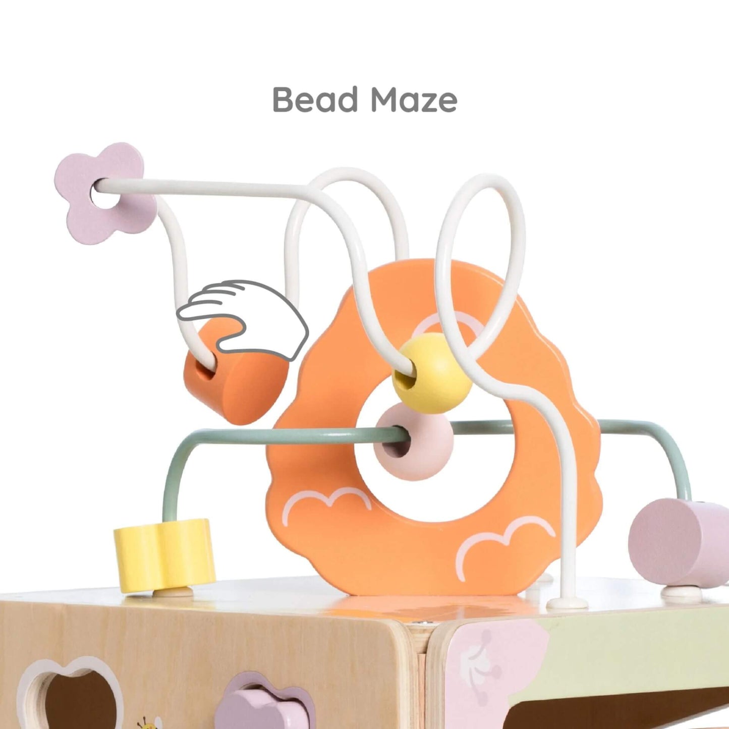 Close up of the Classic World Honeybee Activity Box showcasing bead maze at the top.
