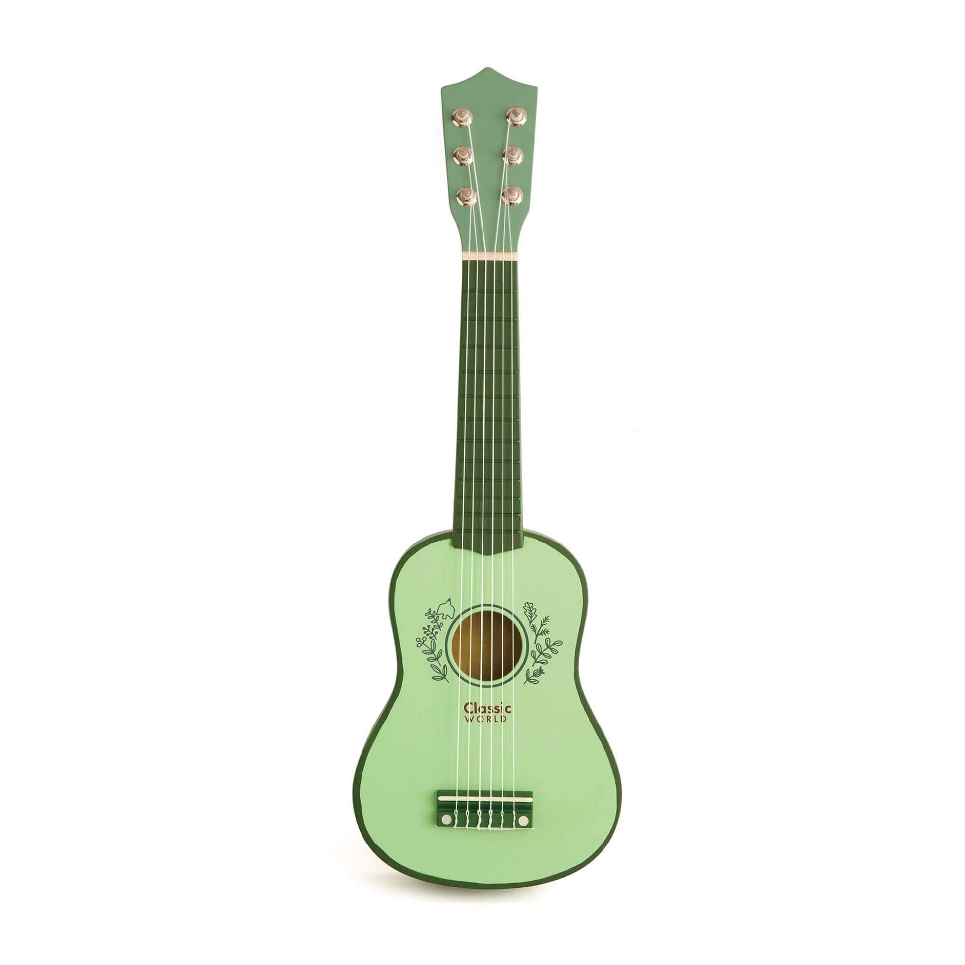 Classic World Vintage Guitar in pastel green. Six strings, and a child-friendly size, perfect for musical exploration.