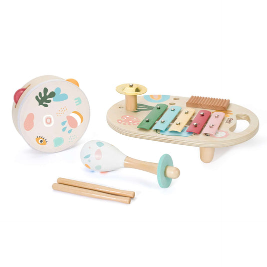 This Classic World Iris Music Set helps children understand different sounds, as well as get creative and make some of their own. Includes 3 instruments - a piano, a maraca, and a tambourine that feature colourful designs.