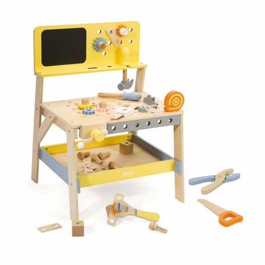 This Classic World tool bench will keep your little one busy constructing anything their imagination will allow them to. This is the perfect toy to encourage imaginative play and social interaction. Little builders can enjoy drawing, hammering, and constructing in a safe and child-friendly environment with this wooden tool bench.