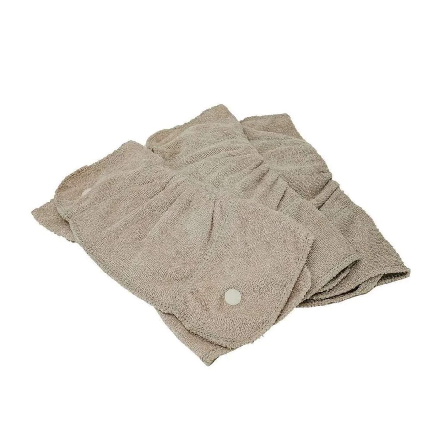 A set of three Close pop-in khaki-coloured night-time nappy boosters made from soft, textured fabric with a small popper fastening on one corner.