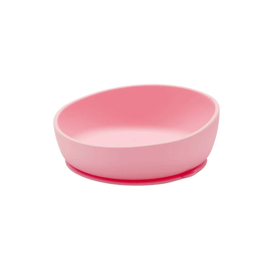 A blue Doidy Bowl shown from an angled view, featuring the brand’s signature slanted design and a suction base to help reduce spills during baby-led weaning.