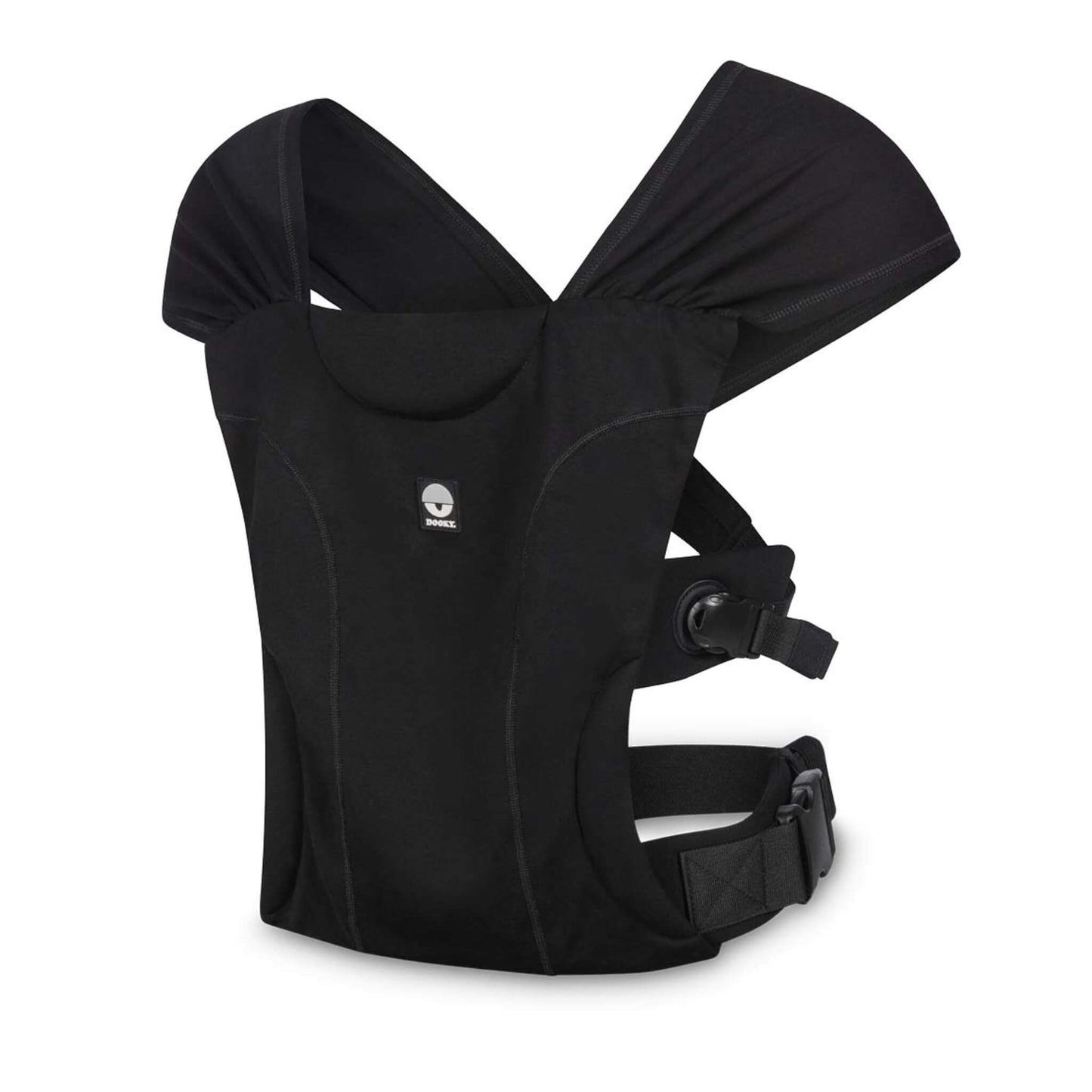 Dooky Carrier Be One Black baby carrier with wide shoulder straps, supportive front panel and adjustable waist belt.