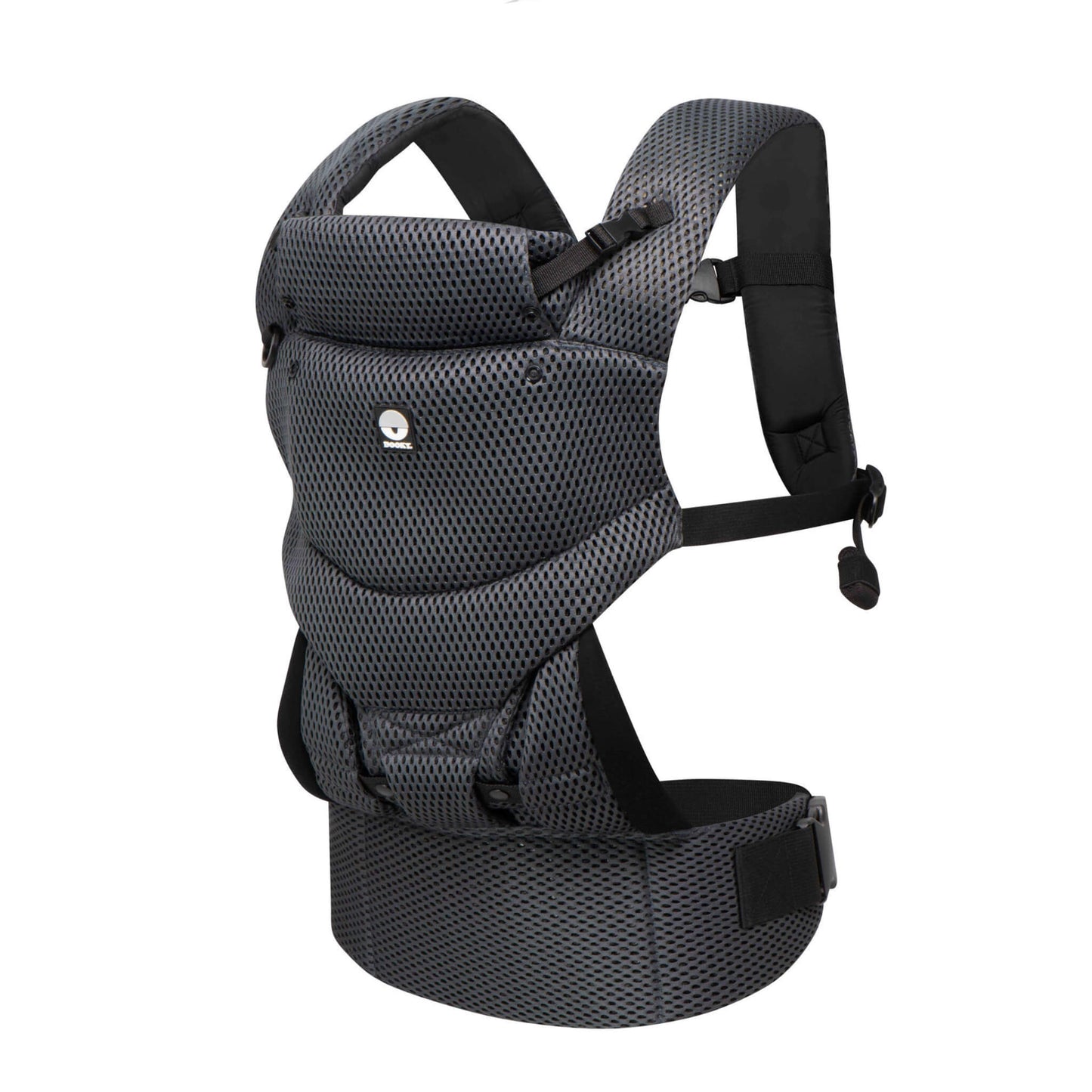 Dooky Urban Comfort Grey Sapphire baby carrier with breathable mesh panels, padded shoulder straps and supportive waist belt.