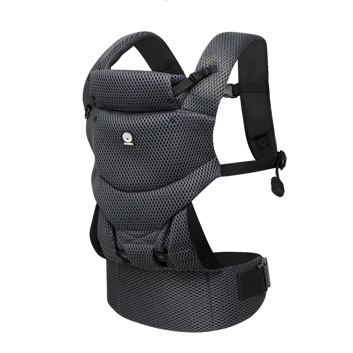Dooky Urban Comfort Grey Sapphire baby carrier with breathable mesh panels, padded shoulder straps and supportive waist belt.