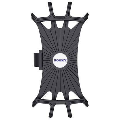 A black plastic multi-device phone holder with a central circular white logo featuring the brand name 'DOOKY' in blue. The holder has a starburst pattern and five prongs for mounting multiple phones, shown against a plain white background.