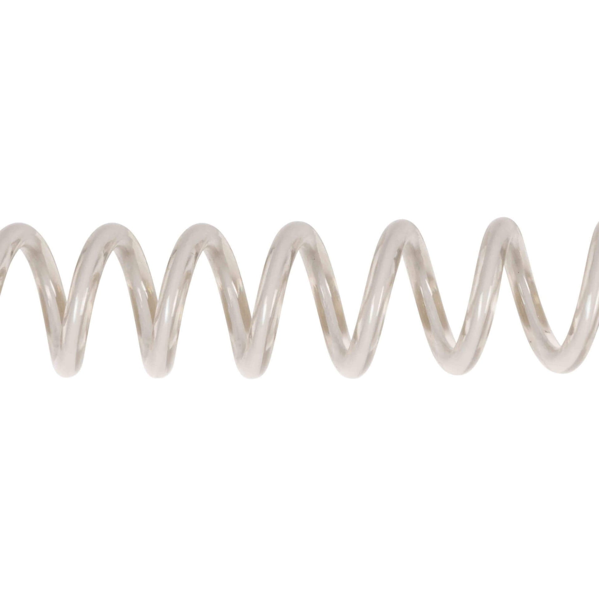 Plastic coiled tether stretched in a straight line to show flexibility.