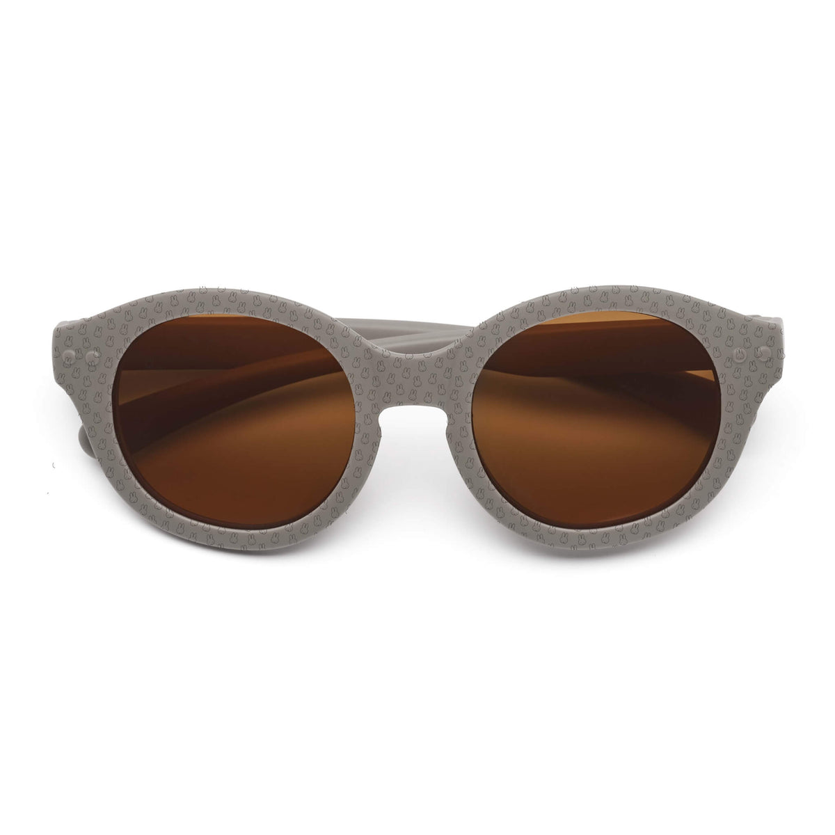 Dooky Miffy Sunglasses in Taupe with rounded brown lenses and taupe frames patterned with tiny Miffy characters