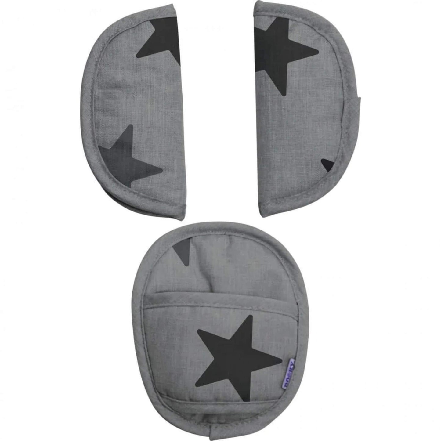 Grey Stars Dooky Universal Pads shown as a three-piece set, including two strap covers and one buckle pad, displayed on a white background.