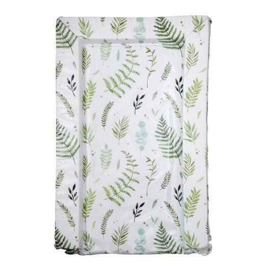 This changing mat features a watercolour-style print of leaves and ferns. The mat is softly padded for comfort, and is easy to wipe clean. Designed to fit most dressers.