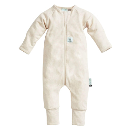 ergoPouch Long Sleeve Layer Babygrow in oatmeal, slim-fit sleepsuit with long sleeves, zip closure and fold-over cuffs.