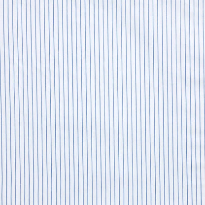 Close-up fabric view of the Midnight Stripe design showing evenly spaced vertical navy stripes on a white background.