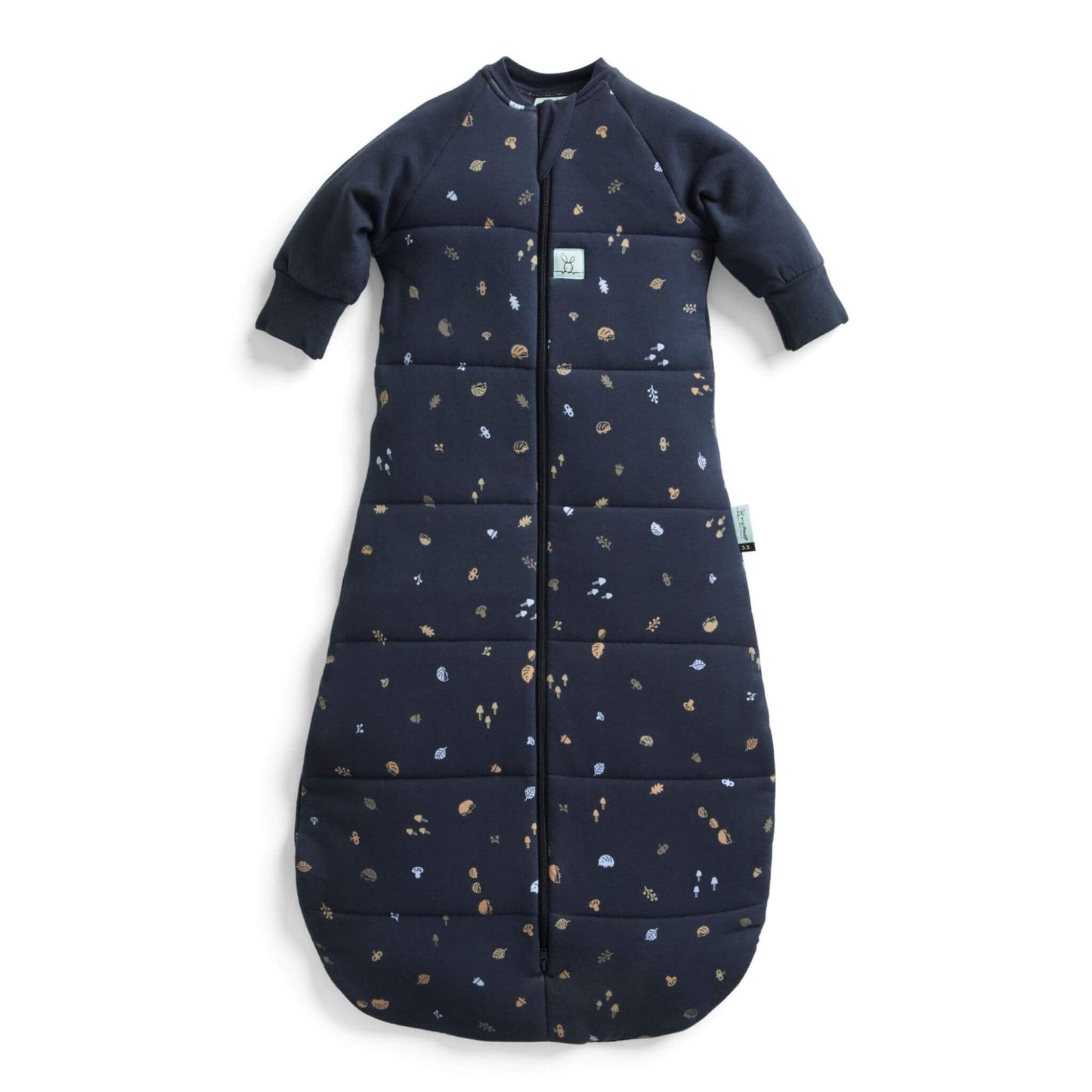 ErgoPouch Winter Jersey Long Sleeved Sleeping Bag 3.5 TOG in Hedgehog print, featuring a cosy zip-up design and bell-shaped bottom for comfort.