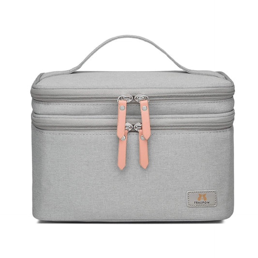 The Fraupow cooler bag has 2 internal layers. The top layer includes a mesh pouch, elastic loops and a zip pocket inside the lid making it easy to organise all of those everyday essentials! 