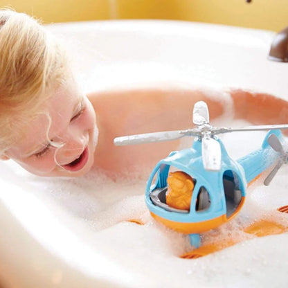 Close-up of the Seacopter floating in the bath, partially covered in bubbles, with the bear pilot visible inside.