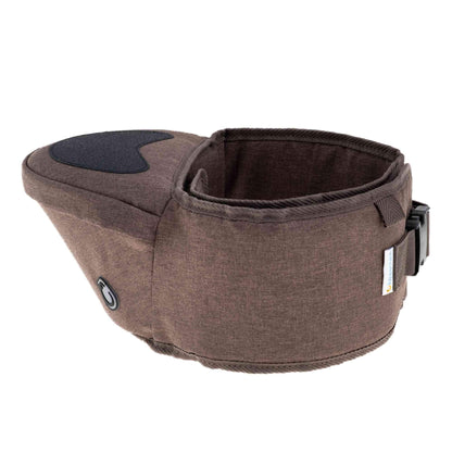Hippychick Hipseat Baby Carrier in denim mocha with padded seat and sturdy waistband.