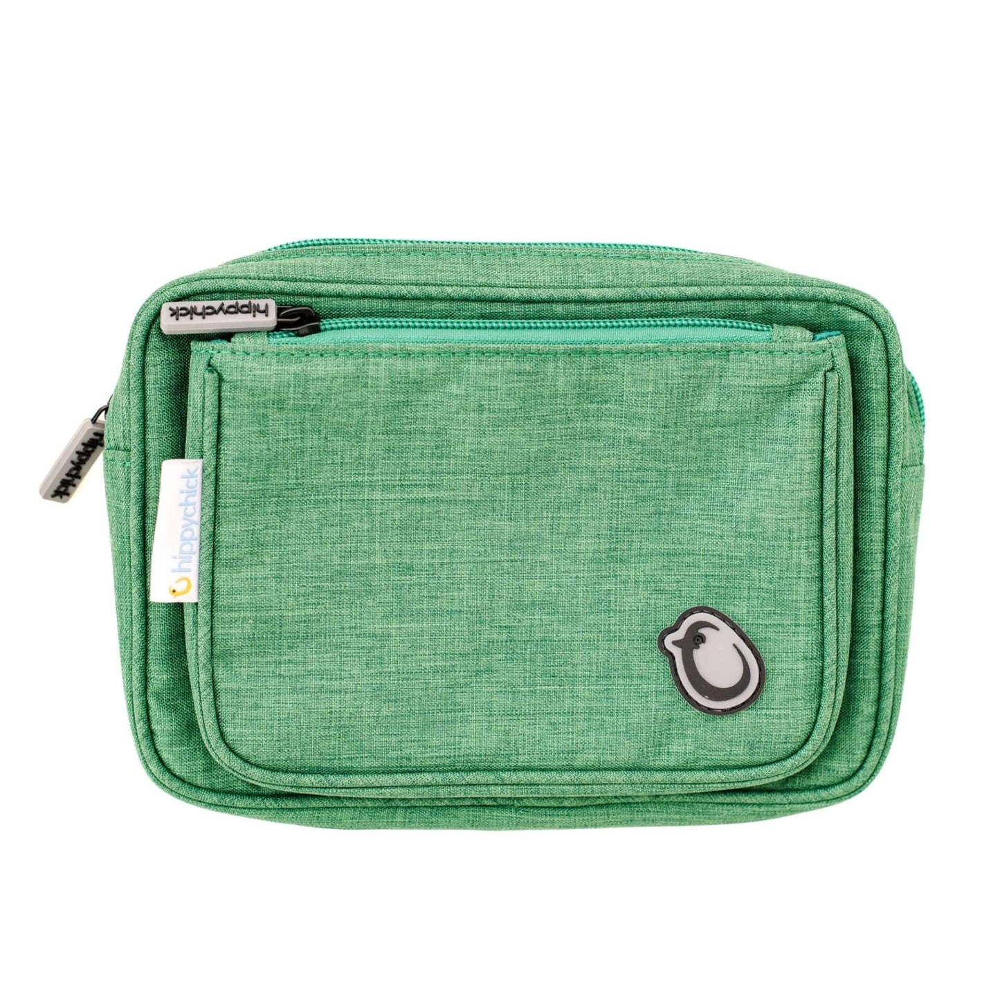 Hippychick Hipseat Pouch in green featuring a zip fastening, front compartment and brand logo.