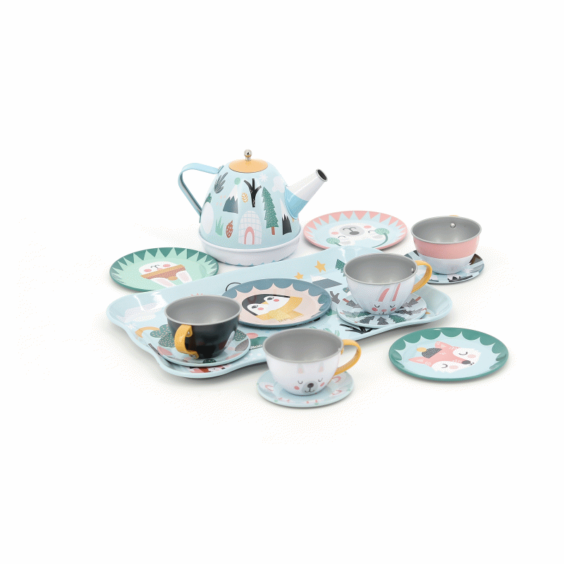Animated gif of the Vilac Iceland Musical Tin Tea Set.