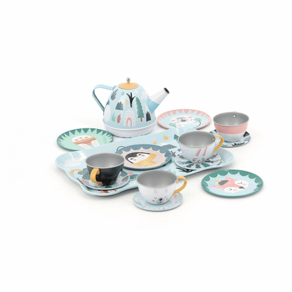 Animated gif of the Vilac Iceland Musical Tin Tea Set.