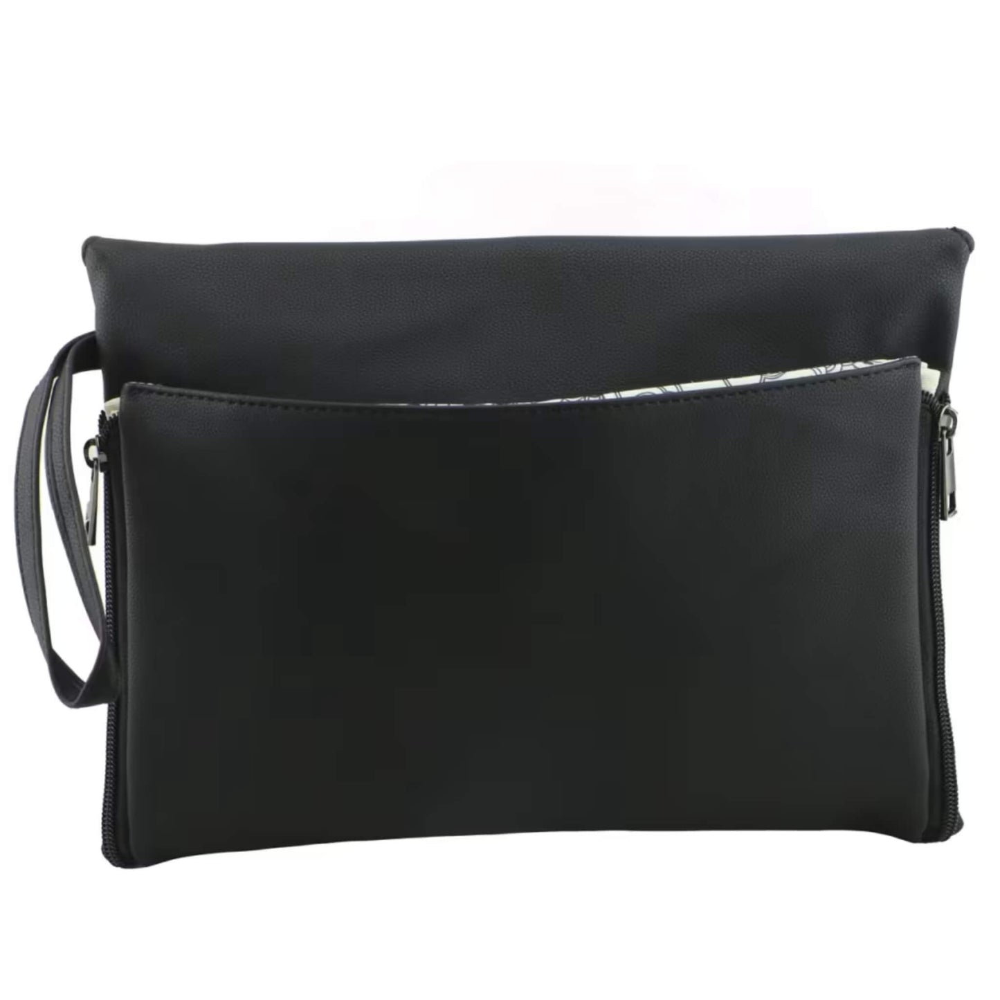 Back view of a baby change mat clutch with a zip pocket and soft matte vegan leather finish.