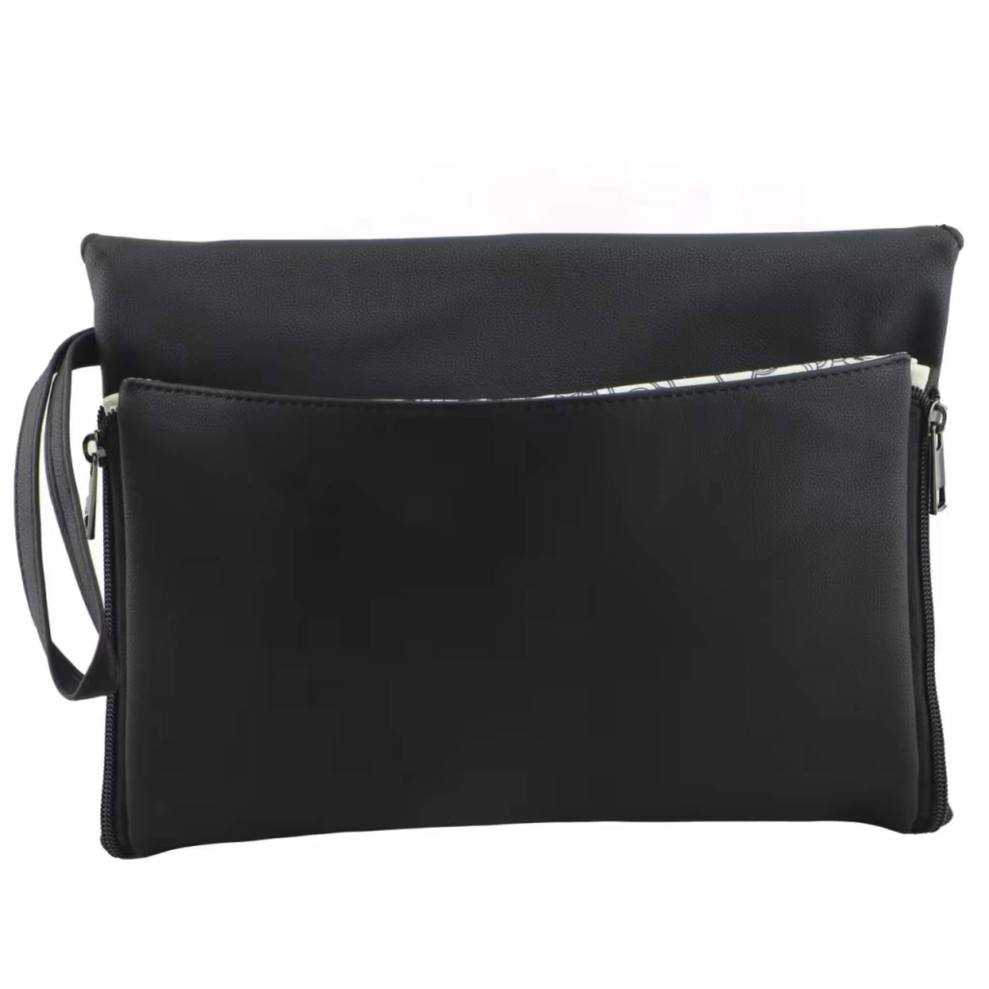 Back view of a baby change mat clutch with a zip pocket and soft matte vegan leather finish.