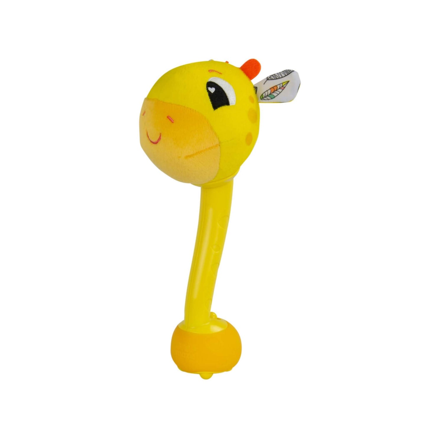 Lamaze Wacky the Giraffe baby toy with a soft yellow plush head and long plastic handle designed for sensory play and coordination.