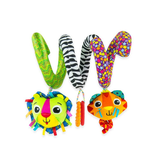 Expands to attach to car seats carrier bars strollers and cribs for versatile play. Bright bold colours and high contrast patterns stimulate baby's developing vision. Suitable from birth.