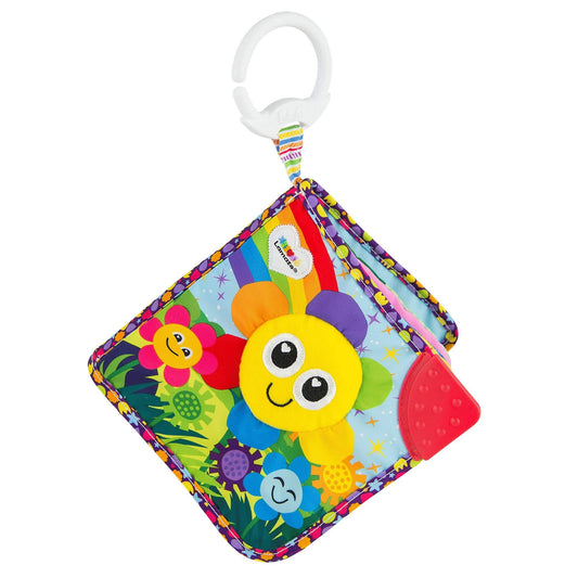 Interactive soft pages provide visual stimulation with a discovery mirror and bright colors for baby to explore. Squeaker; rattle and crinkle sounds engage baby as they discover something new on each page.